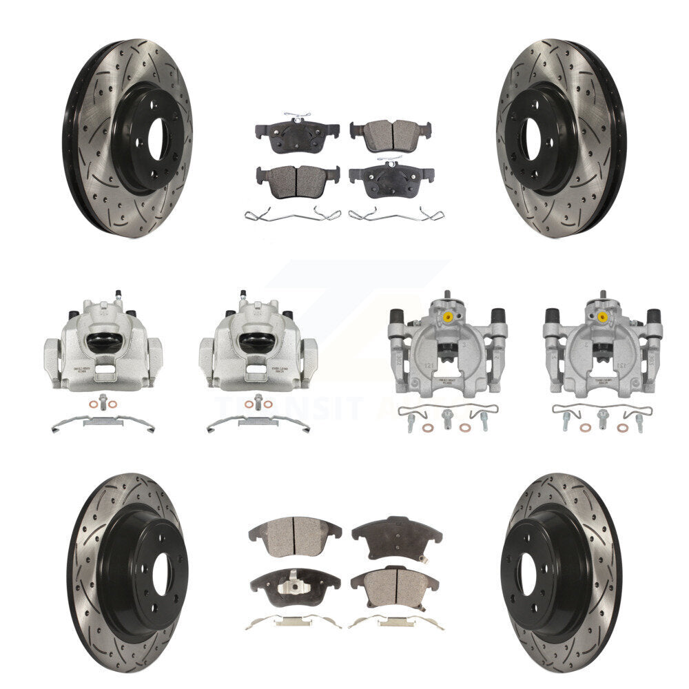 Front Rear Brake Caliper Drill Slot Rotor Ceramic Pad Kit (10Pc) For Ford Fusion Lincoln KCD-100278T