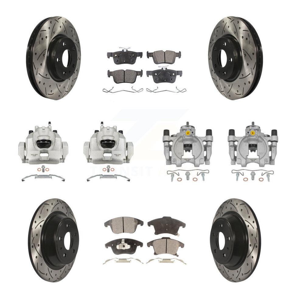 Front Rear Brake Caliper Drill Slot Rotor Ceramic Pad Kit (10Pc) For Ford Fusion Lincoln KCD-100278T