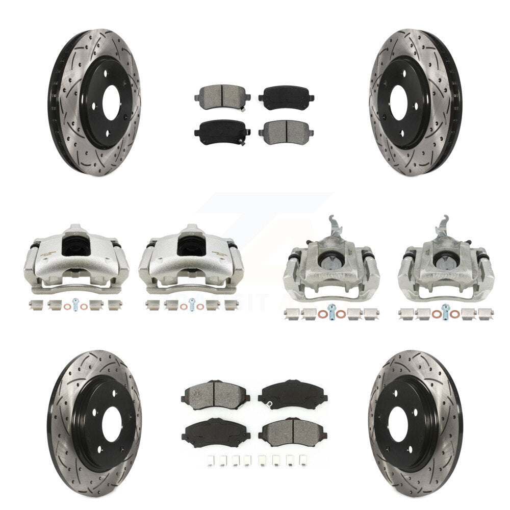 Front Rear Brake Caliper Drill Slot Rotor Semi-Metallic Pad Kit (10Pc) For Dodge Journey KCD-100279S