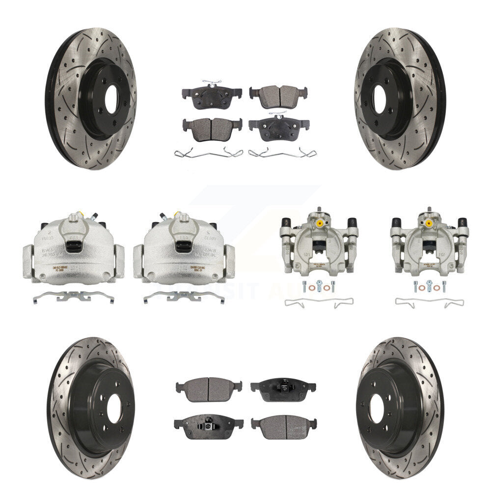 Front Rear Brake Caliper Drill Slot Rotor Ceramic Pad Kit (10Pc) For Ford Escape Lincoln KCD-100279T