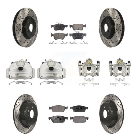 Front Rear Brake Caliper Drill Slot Rotor Ceramic Pad Kit (10Pc) For Ford Escape Lincoln KCD-100279T
