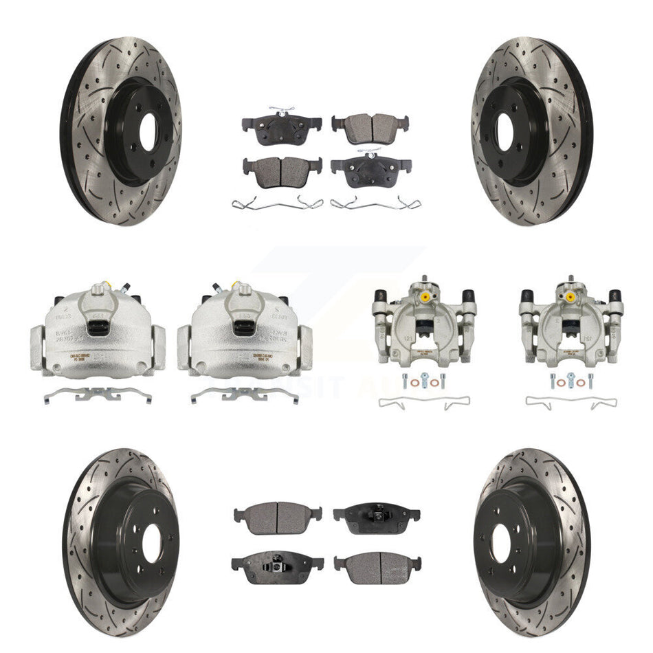Front Rear Brake Caliper Drill Slot Rotor Ceramic Pad Kit (10Pc) For Ford Escape Lincoln KCD-100279T