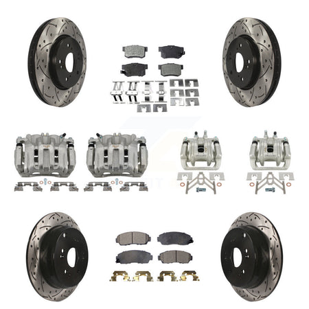 Front Rear Brake Caliper Drill Slotted Rotors Semi-Metallic Pad Kit (10Pc) For Acura RDX KCD-100280P