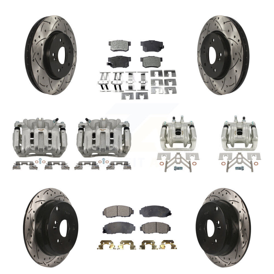 Front Rear Brake Caliper Drill Slotted Rotors Semi-Metallic Pad Kit (10Pc) For Acura RDX KCD-100280P