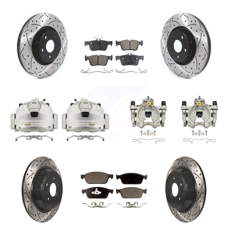 Front Rear Brake Coated Caliper Drill Slot Rotors Ceramic Pad Kit (10Pc) For Lincoln MKC KCD-100280T