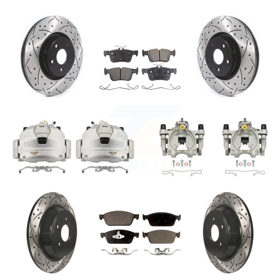 Front Rear Brake Coated Caliper Drill Slot Rotors Ceramic Pad Kit (10Pc) For Lincoln MKC KCD-100280T