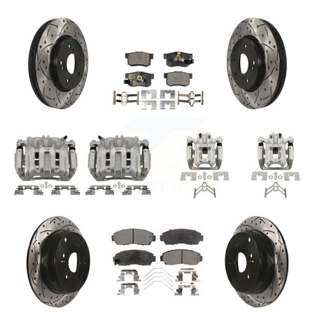 Front Rear Brake Caliper Drill Slotted Rotor Semi-Metallic Pad Kit (10Pc) For Honda CR-V KCD-100281P