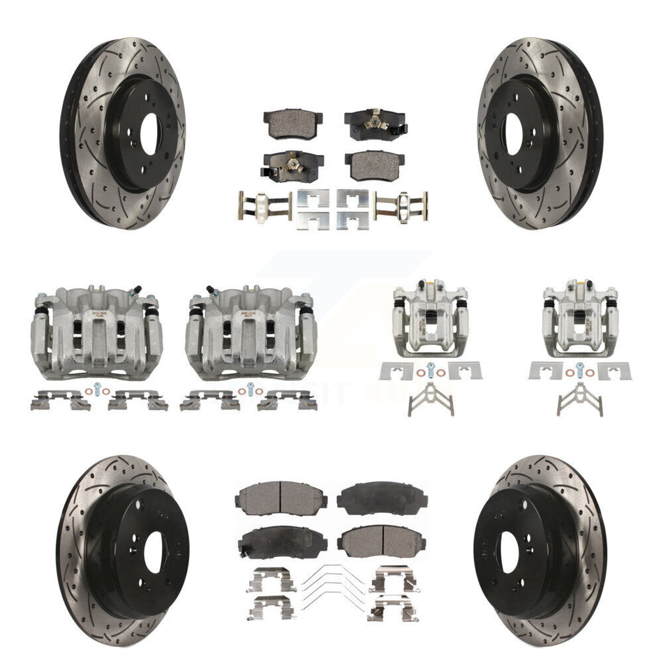 Front Rear Brake Caliper Drill Slotted Rotor Semi-Metallic Pad Kit (10Pc) For Honda CR-V KCD-100281P