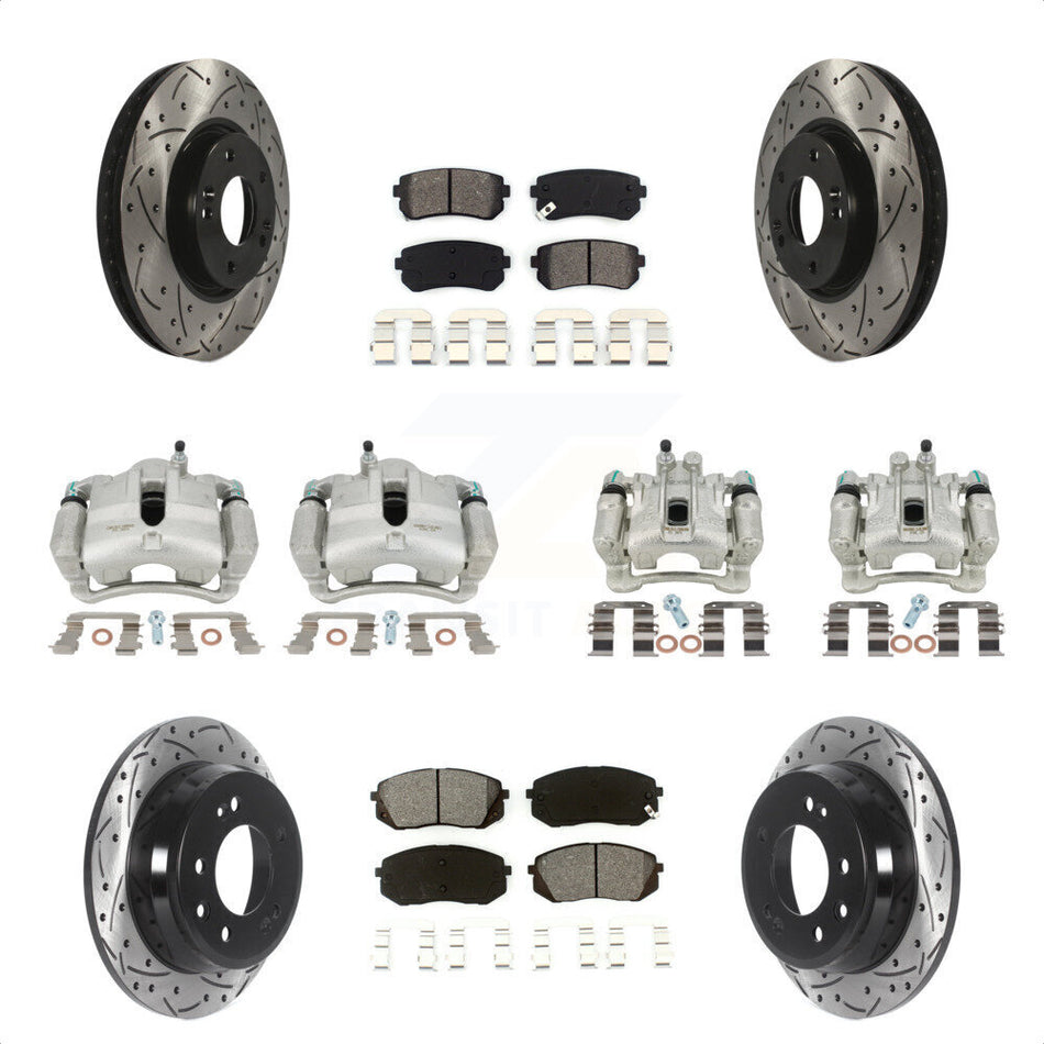 Front Rear Disc Brake Coated Caliper Drilled Slotted Rotors And Semi-Metallic Pads Kit (10Pc) For Kia Sportage Hyundai Tucson KCD-100281S by Transit Auto