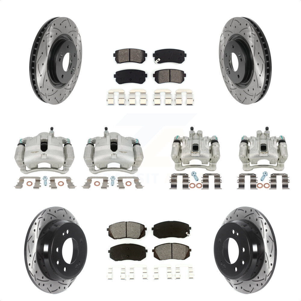 Front Rear Disc Brake Coated Caliper Drilled Slotted Rotors And Semi-Metallic Pads Kit (10Pc) For 2015 Hyundai Tucson FWD with FUEL CELL EV (FCEV) engine KCD-100282S by Transit Auto