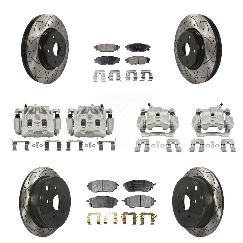 Front Rear Brake Coated Caliper Drilled Slot Rotor Ceramic Pad Kit (10Pc) For Subaru WRX KCD-100282T