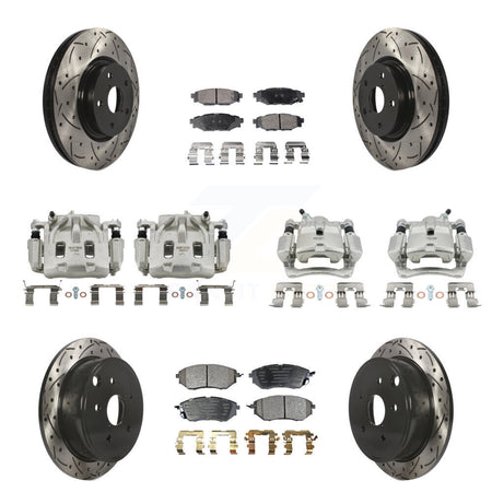 Front Rear Brake Coated Caliper Drilled Slot Rotor Ceramic Pad Kit (10Pc) For Subaru WRX KCD-100282T