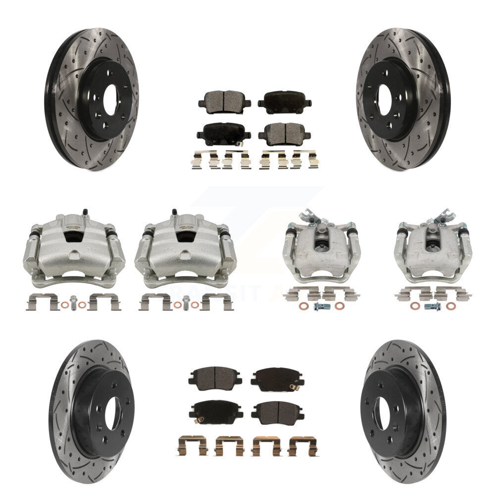 Front Rear Disc Brake Coated Caliper Drilled Slot Rotor Semi-Metallic Pad Kit (10Pc) For KCD-100283P