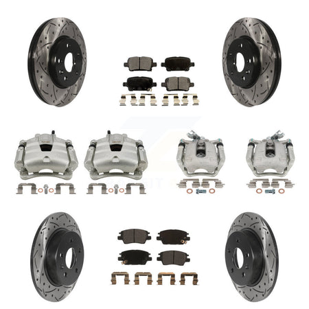 Front Rear Disc Brake Coated Caliper Drilled Slot Rotor Semi-Metallic Pad Kit (10Pc) For KCD-100283P