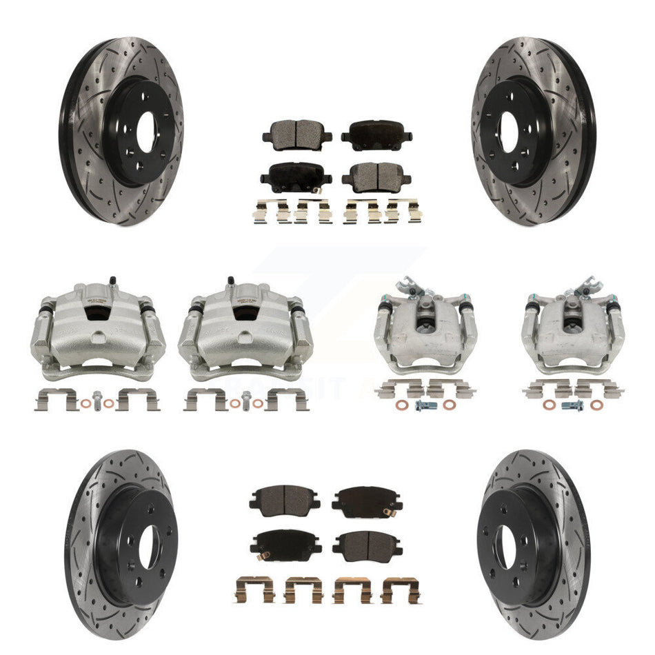 Front Rear Disc Brake Coated Caliper Drilled Slot Rotor Semi-Metallic Pad Kit (10Pc) For KCD-100283P