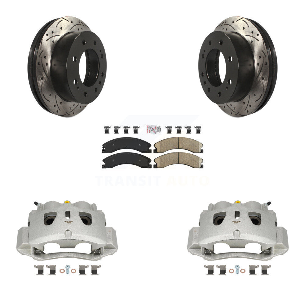 Front Brake Caliper Drill Slotted Rotor Ceramic Pad Kit For GMC Chevrolet Sierra 2500 HD KCD-100285N
