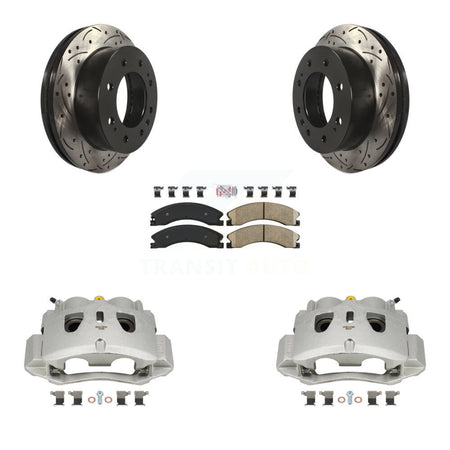Front Brake Caliper Drill Slotted Rotor Ceramic Pad Kit For GMC Chevrolet Sierra 2500 HD KCD-100285N