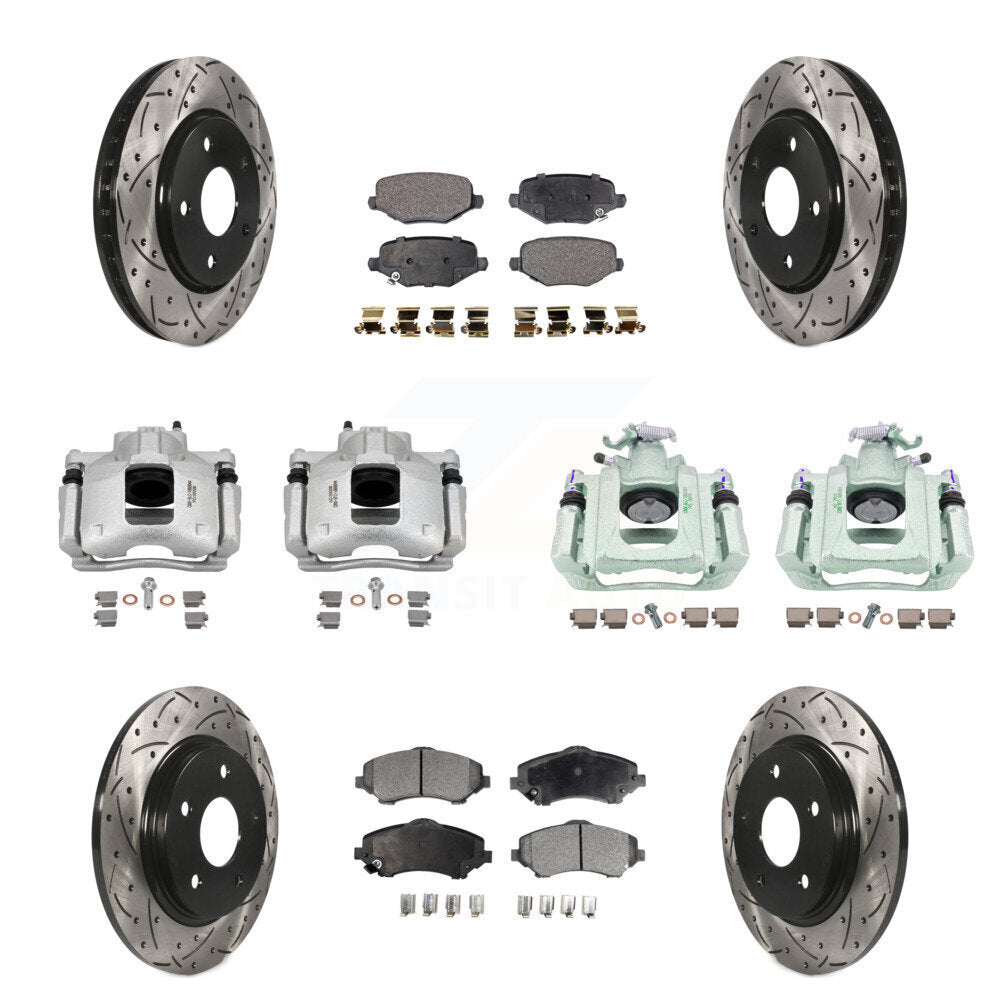 Front Rear Disc Brake Coated Caliper Drill Slot Rotor Ceramic Pad Kit (10Pc) For Ram C/V KCD-100285T
