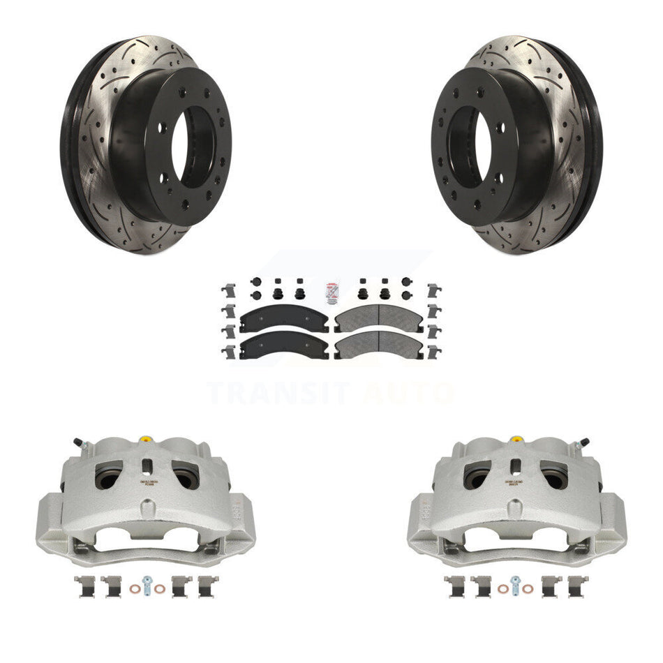 Front Brake Caliper Drill Slot Rotor Semi-Metallic Pad Kit For GMC Chevrolet Sierra 2500 KCD-100286N