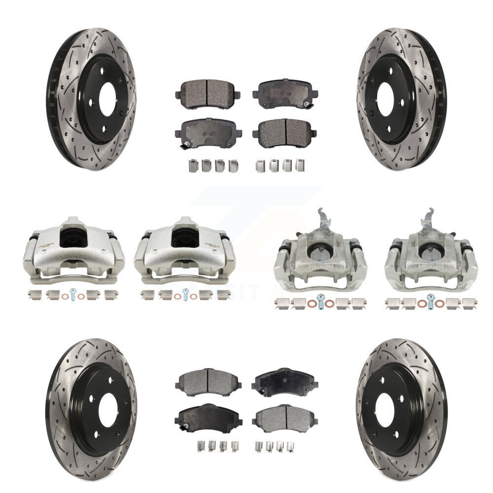 Front Rear Brake Caliper Drill Slot Rotor Semi-Metallic Pad Kit (10Pc) For Dodge Journey KCD-100286P