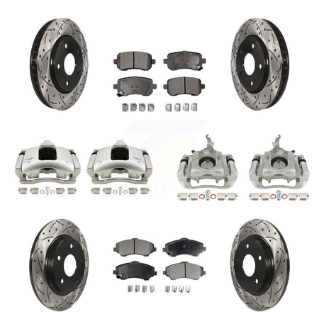 Front Rear Brake Caliper Drill Slot Rotor Semi-Metallic Pad Kit (10Pc) For Dodge Journey KCD-100286P