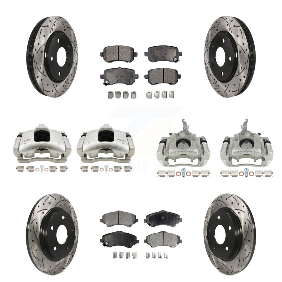Front Rear Brake Caliper Drill Slot Rotor Semi-Metallic Pad Kit (10Pc) For Dodge Journey KCD-100286P