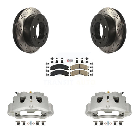 Front Brake Caliper Drill Slotted Rotor Ceramic Pad Kit For GMC Chevrolet Sierra 2500 HD KCD-100287N