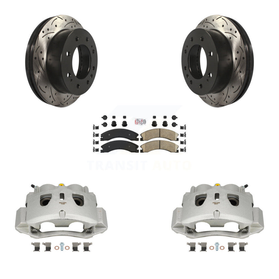 Front Brake Caliper Drill Slotted Rotor Ceramic Pad Kit For GMC Chevrolet Sierra 2500 HD KCD-100287N