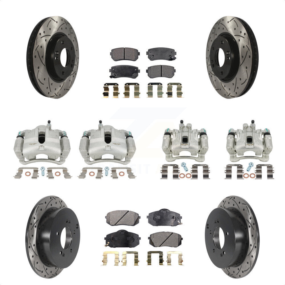 Front Rear Disc Brake Coated Caliper Drilled Slotted Rotors And Semi-Metallic Pads Kit (10Pc) For Hyundai Tucson Kia Sportage KCD-100287P by Transit Auto