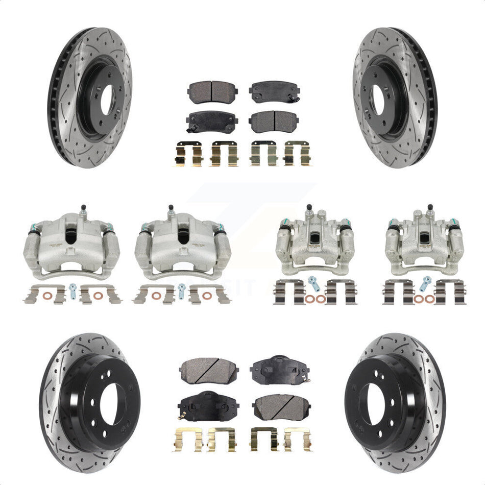 Front Rear Disc Brake Coated Caliper Drilled Slotted Rotors And Semi-Metallic Pads Kit (10Pc) For 2015 Hyundai Tucson FWD with FUEL CELL EV (FCEV) engine KCD-100289P by Transit Auto