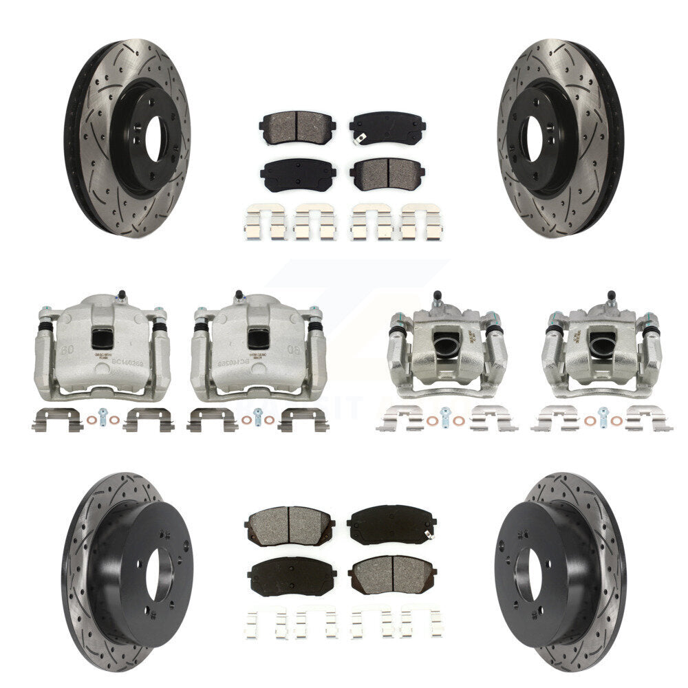 Front Rear Brake Caliper Drill Slot Rotors Semi-Metallic Pad Kit (10Pc) For Kia Sportage KCD-100289S
