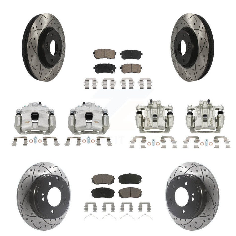 Front Rear Brake Coat Caliper Drill Slot Rotor Ceramic Pad Kit (10Pc) For Hyundai Sonata KCD-100290C
