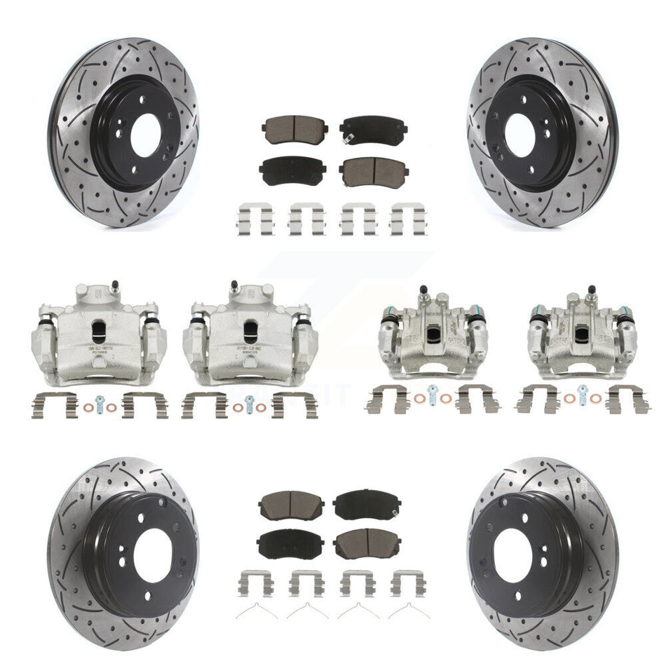 Front Rear Brake Coat Caliper Drill Slot Rotor Ceramic Pad Kit (10Pc) For Hyundai Sonata KCD-100291C