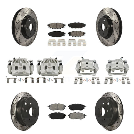 Front Rear Brake Caliper Drill Slotted Rotor Semi-Metallic Pad Kit (10Pc) For Subaru WRX KCD-100291S
