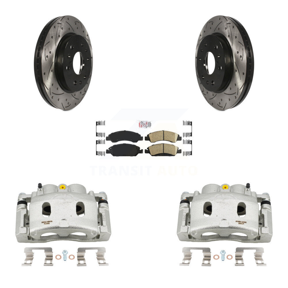 Front Brake Caliper Drill Slot Rotor Ceramic Pad Kit For GMC Sierra 1500 Chevrolet Tahoe KCD-100292N