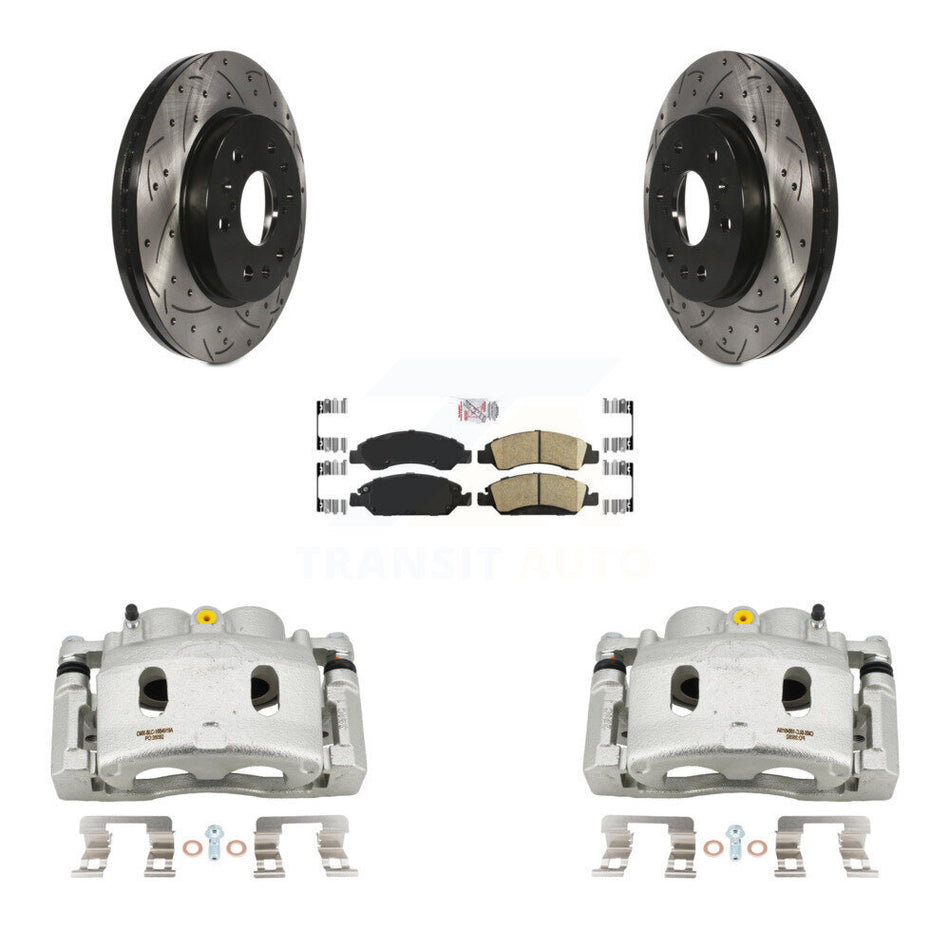 Front Brake Caliper Drill Slot Rotor Ceramic Pad Kit For GMC Sierra 1500 Chevrolet Tahoe KCD-100292N