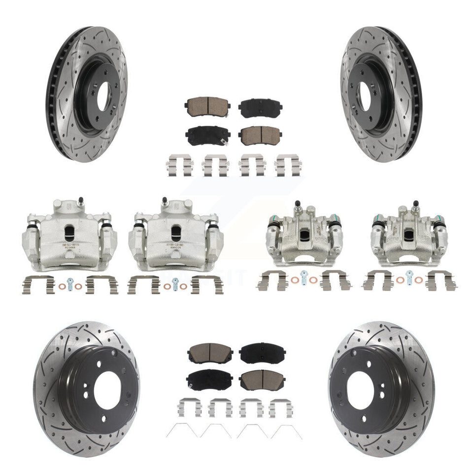 Front Rear Brake Coated Caliper Drilled Slot Rotor Ceramic Pad Kit (10Pc) For Kia Optima KCD-100293C