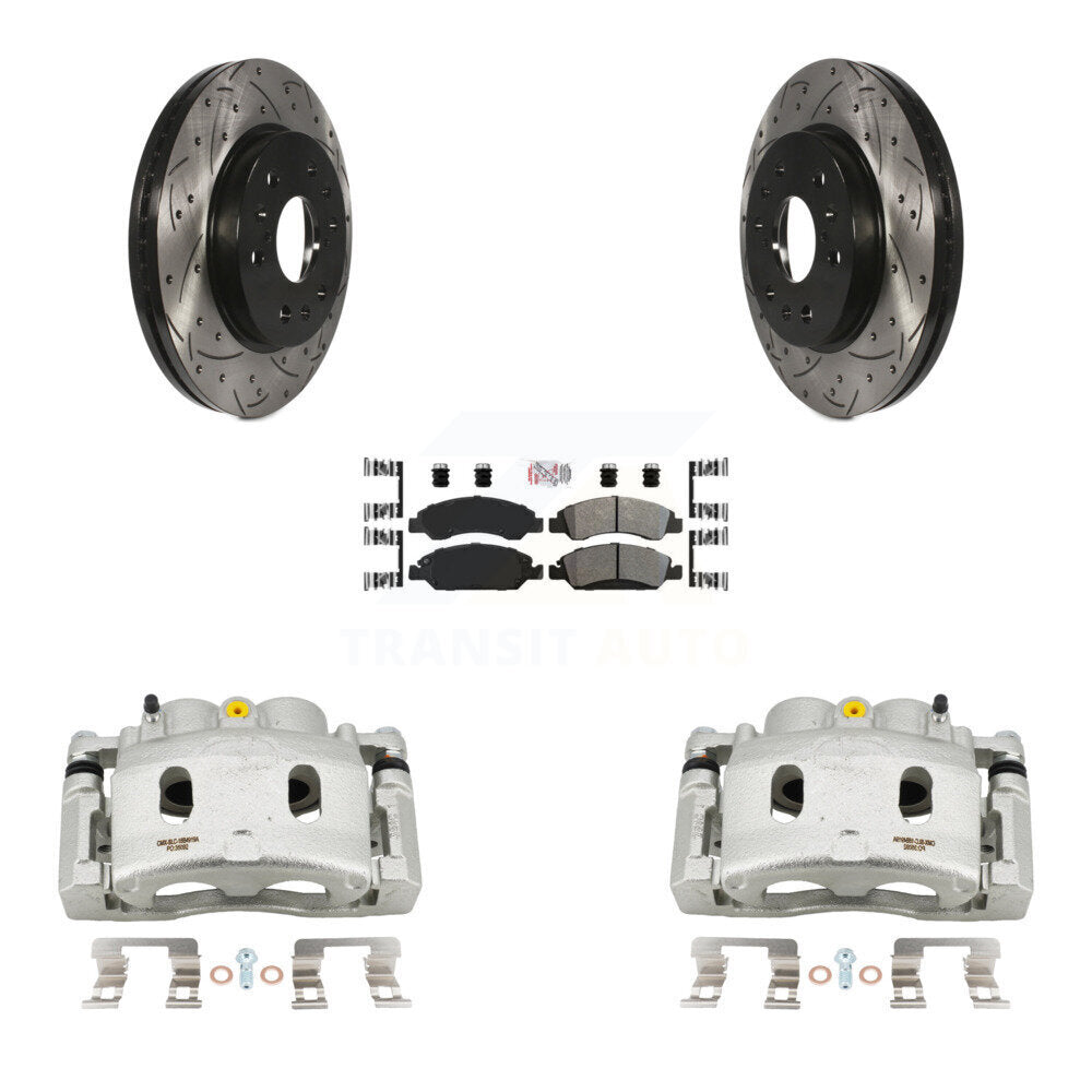 Front Brake Caliper Drill Slot Rotor Semi-Metallic Pad Kit For GMC Sierra 1500 Chevrolet KCD-100293N