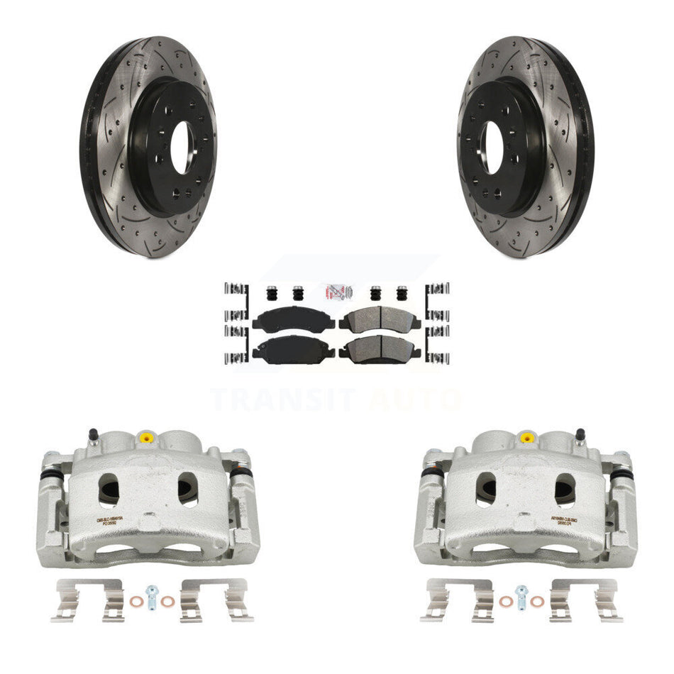 Front Brake Caliper Drill Slot Rotor Semi-Metallic Pad Kit For GMC Sierra 1500 Chevrolet KCD-100293N