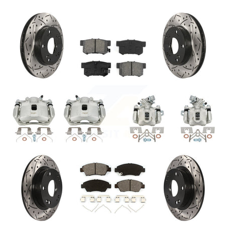 Front Rear Brake Caliper Drill Slotted Rotors Semi-Metallic Pad Kit (10Pc) For Acura ILX KCD-100293S