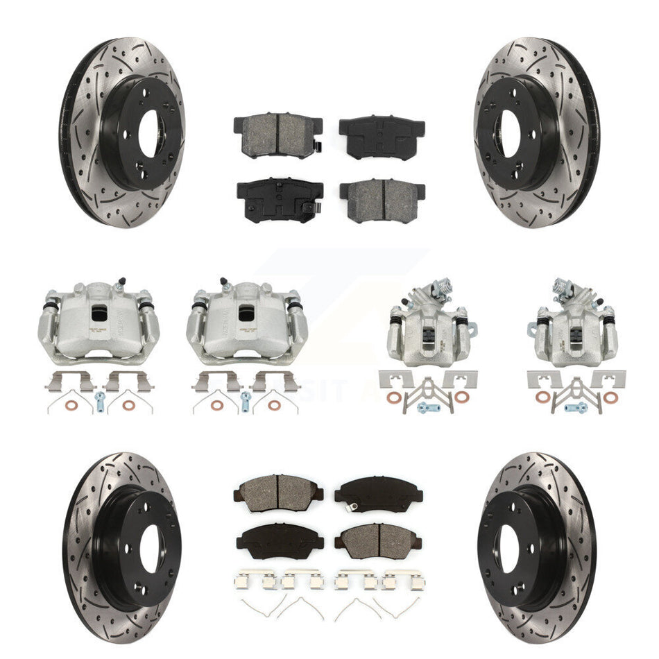 Front Rear Brake Caliper Drill Slotted Rotors Semi-Metallic Pad Kit (10Pc) For Acura ILX KCD-100293S