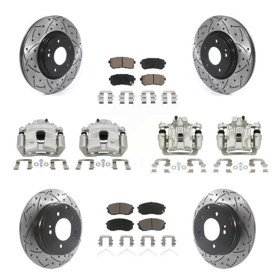 Front Rear Brake Coated Caliper Drilled Slot Rotor Ceramic Pad Kit (10Pc) For Kia Optima KCD-100294C