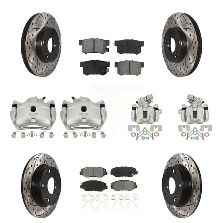 Front Rear Brake Caliper Drilled Slot Rotor Semi-Metallic Pad Kit (10Pc) For Honda Civic KCD-100294S