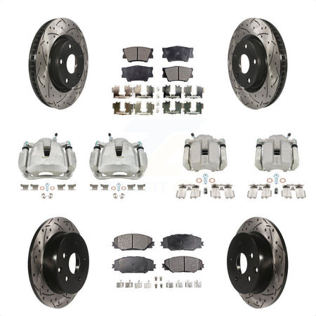 Front Rear Disc Brake Coated Caliper Drilled Slotted Rotors And Ceramic Pads Kit (10Pc) For Toyota RAV4 KCD-100294T by Transit Auto