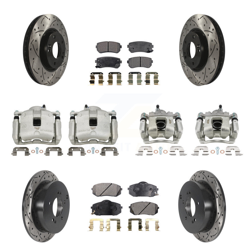 Front Rear Brake Caliper Drill Slot Rotors Semi-Metallic Pad Kit (10Pc) For Kia Sportage KCD-100296P