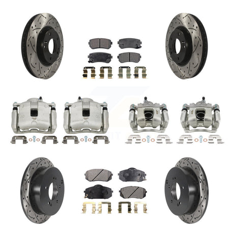 Front Rear Brake Caliper Drill Slot Rotors Semi-Metallic Pad Kit (10Pc) For Kia Sportage KCD-100296P