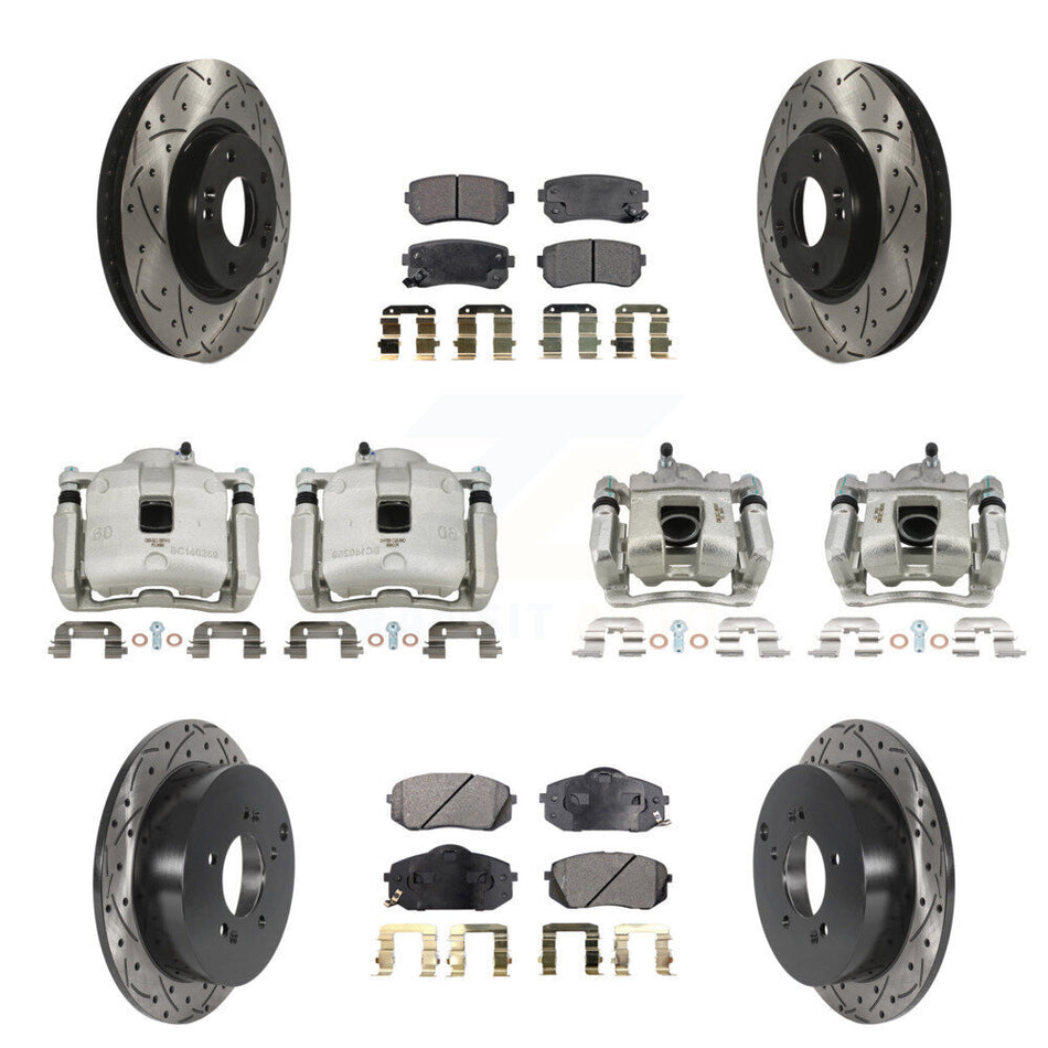 Front Rear Brake Caliper Drill Slot Rotors Semi-Metallic Pad Kit (10Pc) For Kia Sportage KCD-100296P