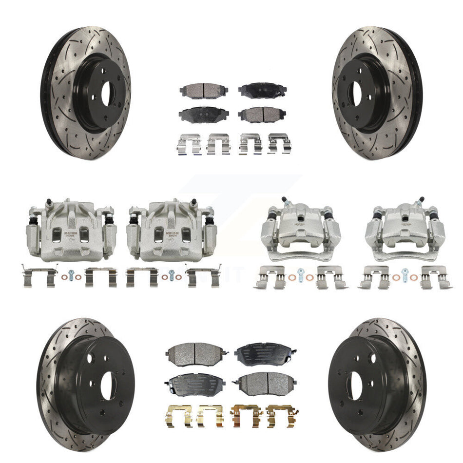 Front Rear Brake Caliper Drill Slotted Rotor Semi-Metallic Pad Kit (10Pc) For Subaru WRX KCD-100298P