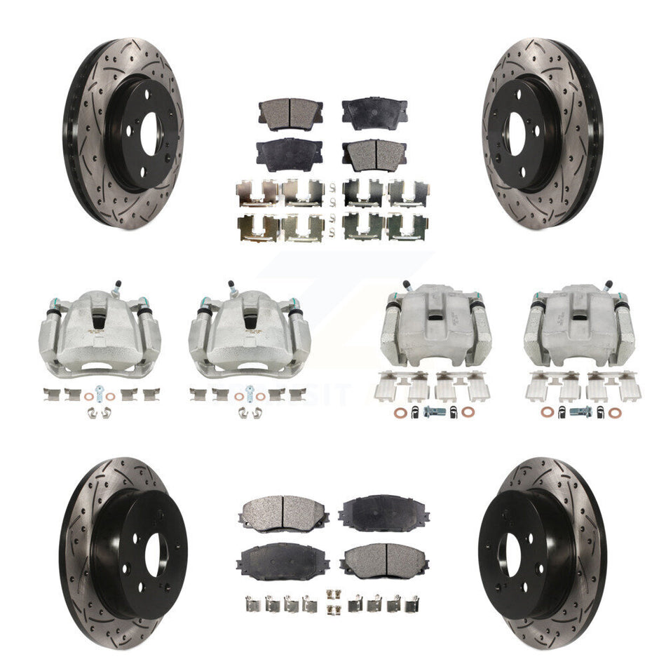 Front Rear Brake Coat Caliper Drill Slot Rotor Ceramic Pad Kit (10Pc) For Toyota RAV4 LE KCD-100298T