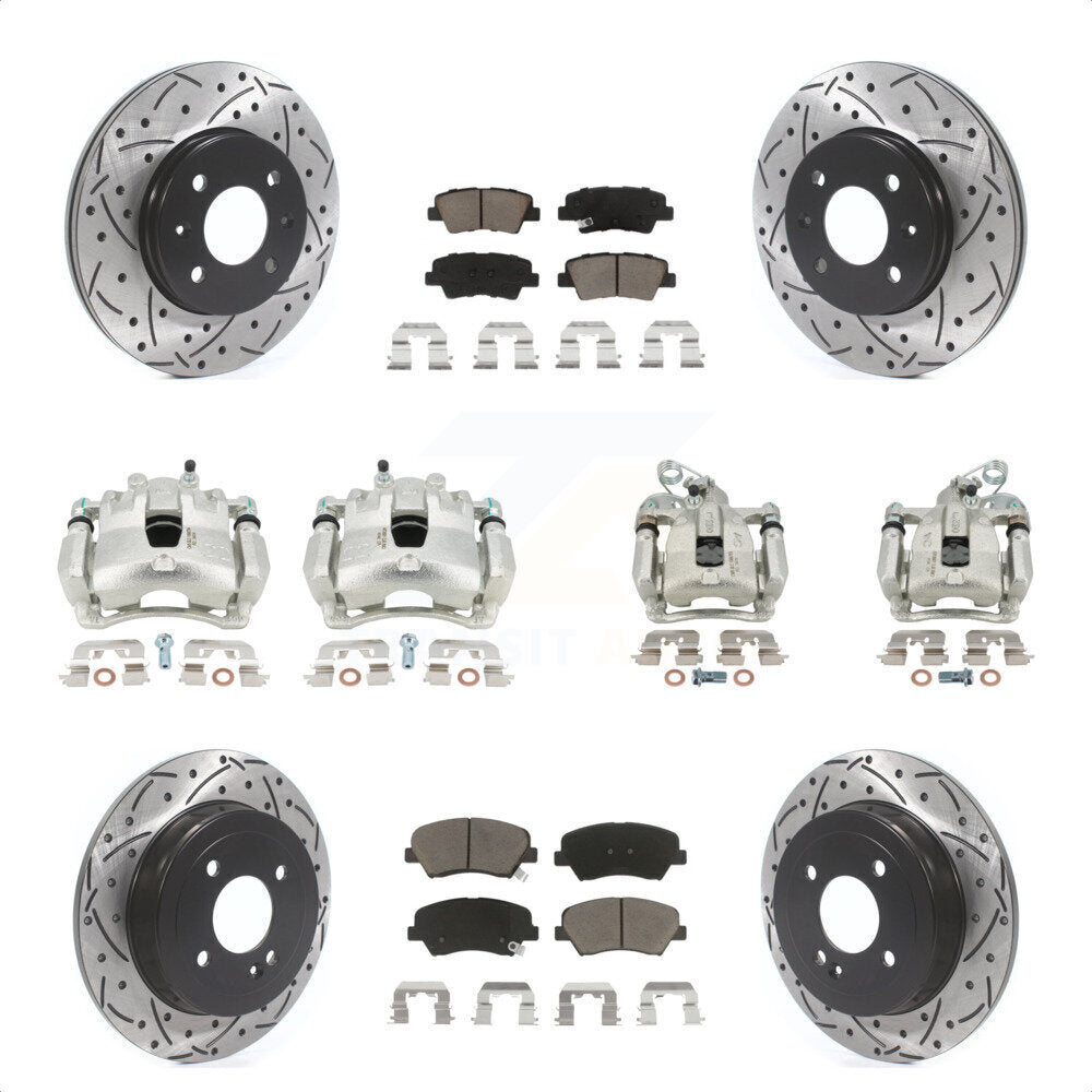 Front Rear Disc Brake Coated Caliper Drilled Slotted Rotors And Ceramic Pads Kit (10Pc) For 2012-2016 Hyundai Accent KCD-100299C by Transit Auto